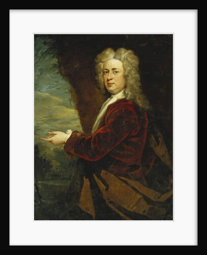 Portrait of a Gentleman, Standing half length, Wearing a Red Velvet Jacket and a Brown Cloak in a Park by Godfrey Kneller