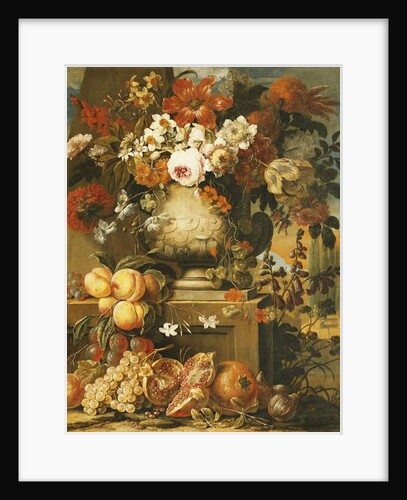 Flowers in Urns on Plinths with Fruit by Gaspar Pieter II Verbruggen