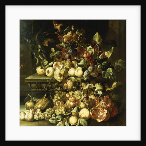 Grapes, Figs, Raspberries and Other Fruit on a Stone Ledge by Alexander Coosemans