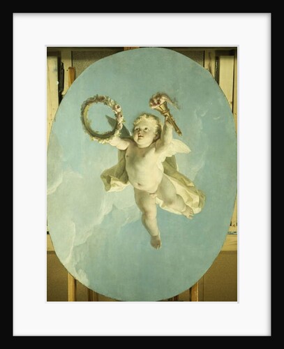 A Putti in Flight Holding a Wreath and a Torch by Francois Boucher