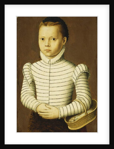 Portrait of a Young Girl Wearing a Black and White Costume Holding a Basket by Pieter Jansz. Pourbus