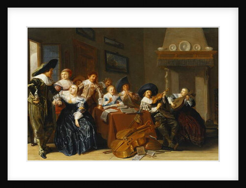 Elegant Figures with Instruments Seated at a Table and a Young Lady Singing in a Interior, 1637 by Dirck Hals