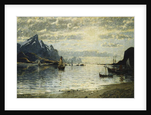 A Fjord Scene with Sailing Vessels by Adelsteen Normann