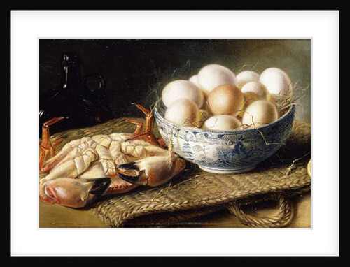 A Crab and a Bowl of Eggs on a Basket, with a Bottle and Half a Lemon by Mary E. Powis