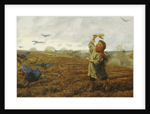 The Crow-Scarer; 'Pigeons and Crows, Take Care of Your Toes', 1884 by Arthur Hughes