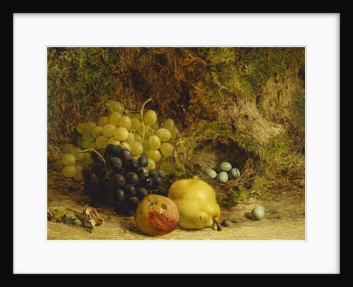 Grapes, an Apple, a Pear and a Bird's Nest on a Mossy Bank, 1865 by William Hughes