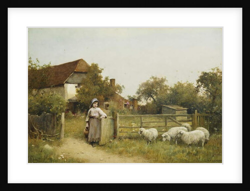 Young Girl with Sheep, by a Cottage by Benjamin D. Sigmund