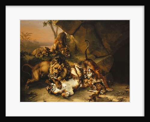 Combat de Tigres et de Lions by Eugene Joseph Verboeckhoven