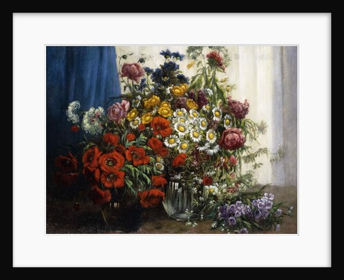 Poppies, Chrysanthemums, Peonies and other Wild Flowers in Glass Vases by Constantin Stoitzner