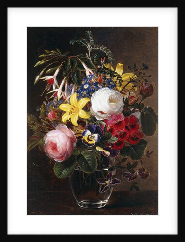 Roses, Lilies, Pansies and other Flowers in a Vase by Johan Laurents Jensen