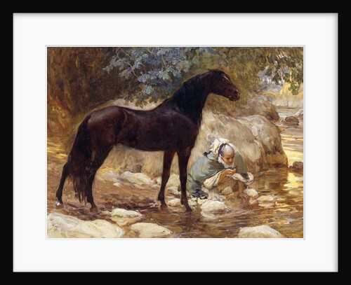 An Arab watering his Horse by a River, c.1890-1900 by Frederick Arthur Bridgman