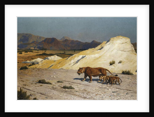 Lioness and Cubs; Lionne et Lioceaux by Jean Leon Gerome