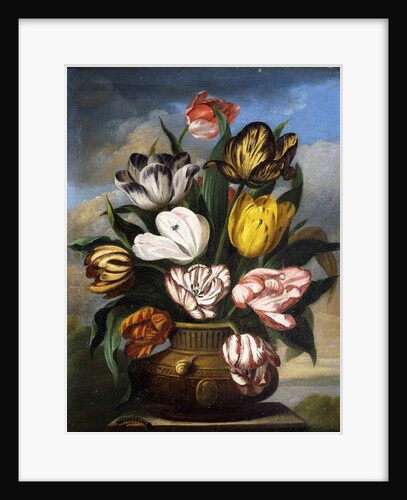 Tulips in a Vase, with a Caterpillar, a Snail, and a Fly, on a Plinth in a Landscape, 1826 by James Sillett