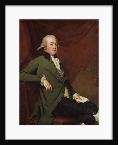 Portrait of Edward Abney, seated three-quarter-length, in a Green Coat, Holding a Letter against a Red Curtain, Late 1780s by Joseph Wright of Derby