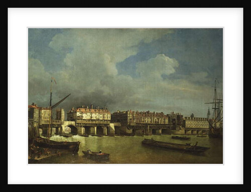 A View of Old London Bridge with Barges on the Thames by Samuel Scott