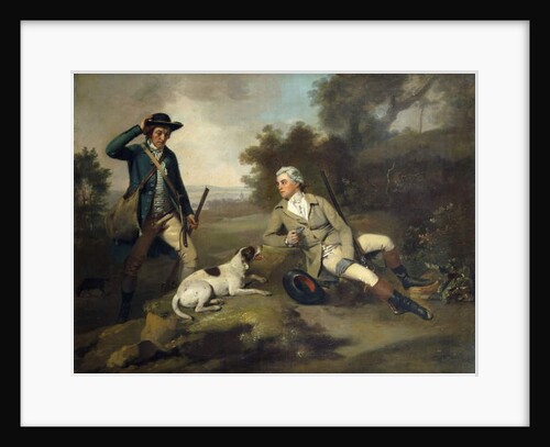 A Gentleman Reclining with a Gun and Dog and his Gamekeeper Standing Nearby, by Henry Walton