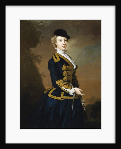Portrait of Nancy Fortescue, Wearing a Dark Blue Riding Habit with Gold Frogging and Cap, by Thomas Hudson