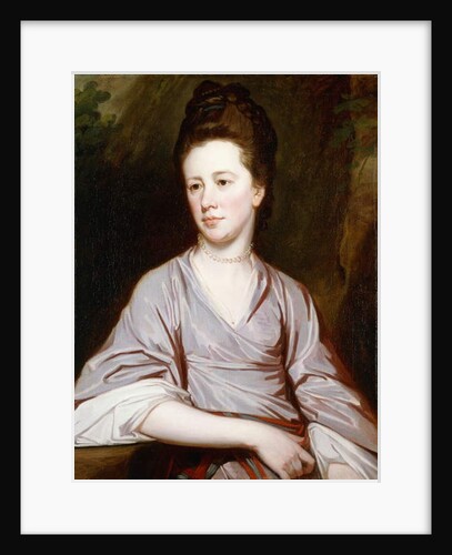 Portrait of Miss Joan Knatchbull, seated half length Wearing a Mauve Dress and a Pearl Necklace by George Romney