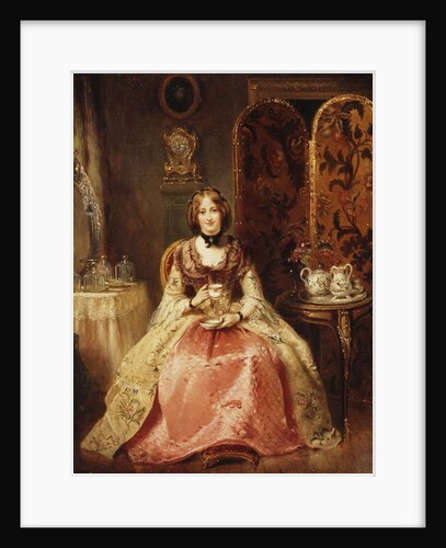 Portrait of Lady Dorothy Nevill, full-length, seated in a Pink and Gold Embroidered Gown, in her Boudoir, 1855 by Henry Richard Graves