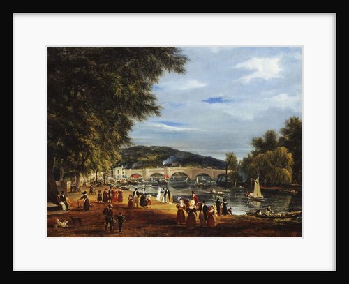A View of Richmond Bridge with Boats on the River and Figures Promenading by William Turner