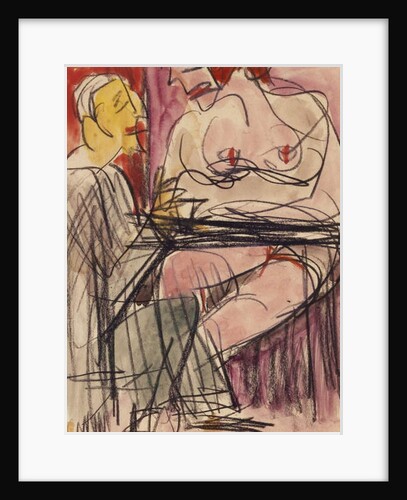Female Nude and Man sitting at a Table; Weiblicher Akt und Mann an einem Tisch sitzend by Ernst Ludwig Kirchner
