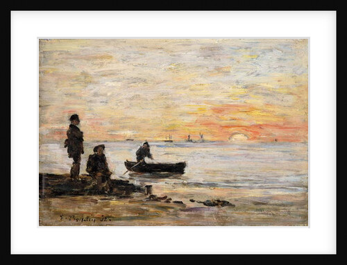 Low Tide - Shore and Fishermen at Sunset; Maree Basse - Rivage et Pecheurs au Coucher du Soleil, 1862 by Eugene Louis Boudin