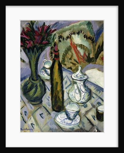 Teapot, Bottle and Red Flowers; Teekanne, Flasche und Rote Blumen, 1912 by Ernst Ludwig Kirchner