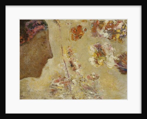 Woman in Profile with Butterfly and Flowers; Femme de Profil avec Papillon et Fleurs, by Odilon Redon