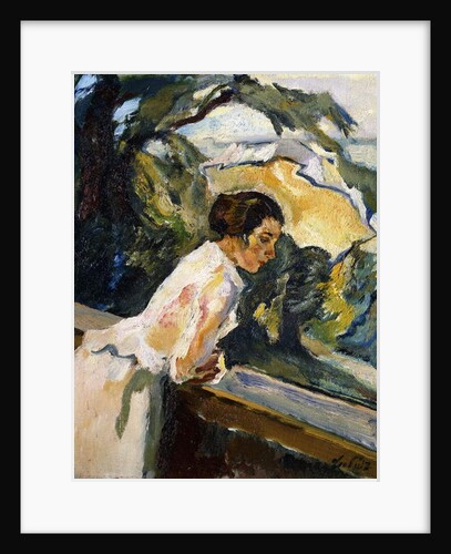 Frieda, the Artist's Wife, Leaning over the Balcony, c.1919-1922 by Leo Putz