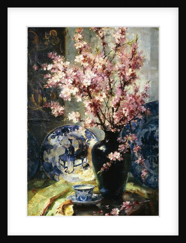 Apple Blossoms and Blue and White Porcelain on a Table by Frans Mortelmans