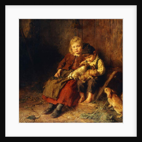 Two Children Playing with Rabbits, by Felix Schlesinger