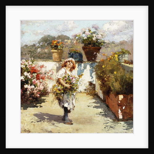 A Young Girl Gathering Flowers in the Sunshine, by Vicenzo Irolli