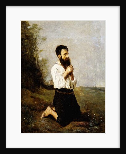 Peasant in Prayer; Paysan en Priere by Jean Baptiste Camille Corot