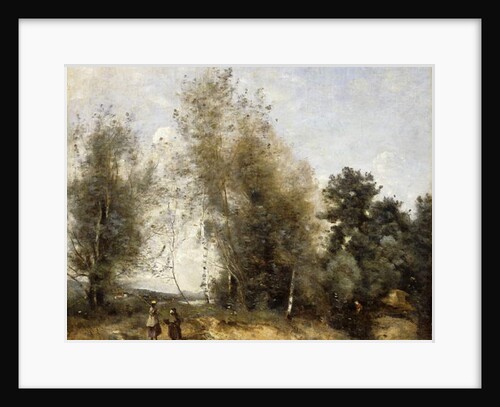 Group Of Trees at the Edge of a Pond with Three Peasants by Jean Baptiste Camille Corot