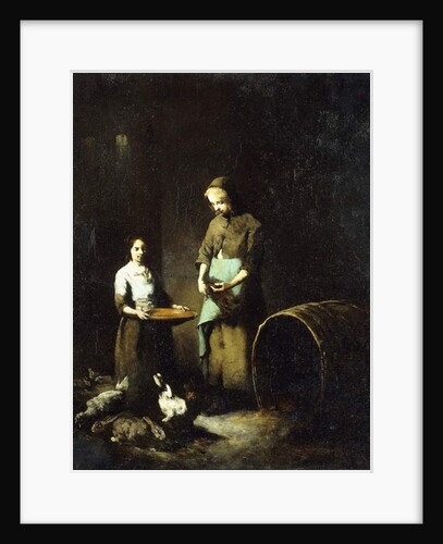 Young Peasant Girls Feeding Barnyard Animals by Auguste Theodule Ribot