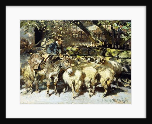 A Shepherd with his Flock, 1914 by Heinrich Johann von Zugel