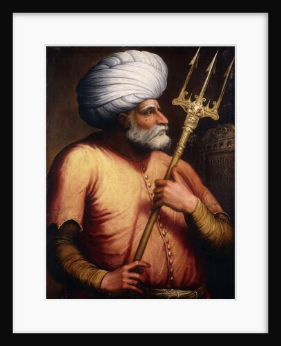 Portrait of Khair el-Din Barbarossa, half-length, holding a Trident, c.1580 by Florentine School