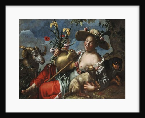 A Shepherdess Reclining with a Rabbit, a Hound and a Ram by Peter Wtewael