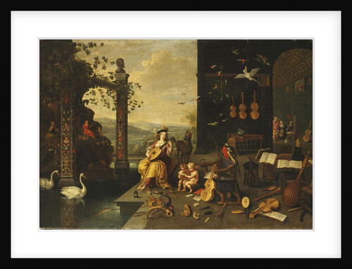 A Personification of Music: A young Woman playing a Lute on a Terrace before an open Gallery by Jan van I & Willemsens Abraham Kessel