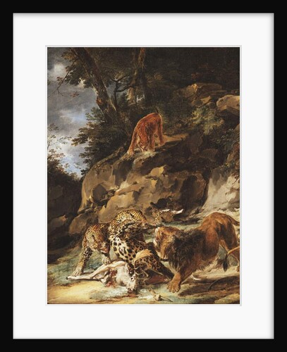A Lion Driving a Pair of Leopards off a Dead Stag by Carl Borromaus Andreas Ruthart