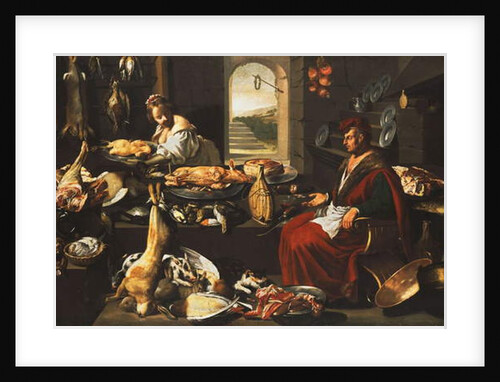 A Cook in a Well-Stocked Kitchen with a Serving Woman by Italian School
