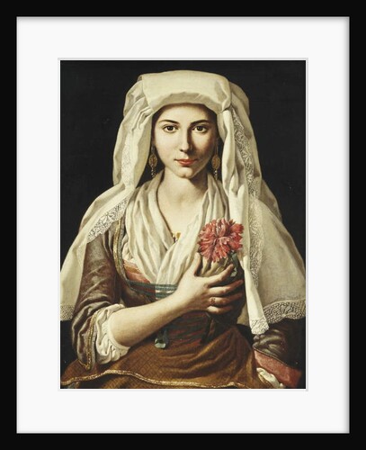 Portrait of a Young Woman, three-quarter length, Holding a Carnation by Francesco Cozza