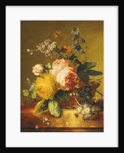 Roses and other Flowers in a Basket on a Marble Ledge, c.1742 by Jan van Huysum