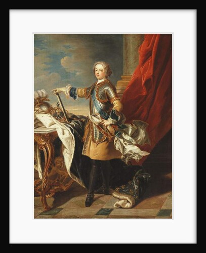Portrait of King Louis XV, full-length, wearing half Armour by Louis Michel van Loo