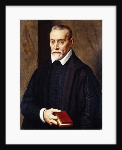 Portrait of an Academic, half-length, in black costume, holding a book by Willem Key