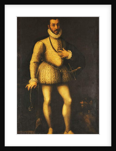 Portrait of a Gentleman, full-length, Wearing an Embroidered White Jerkin, a Cloak and a Sword, c.1580 by Italian School