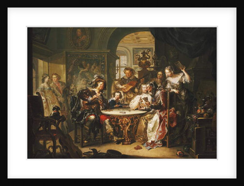 A Gentleman cheating at Cards with an elderly Lady in a sumptous Interior by Johann Georg Platzer