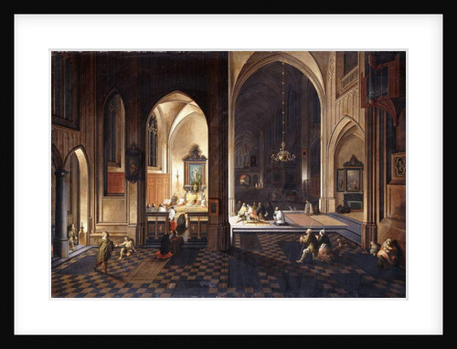 A Church at Night with a Priest celebrating Mass in a side Chapel by Pieter & Francken Frans Neeffs