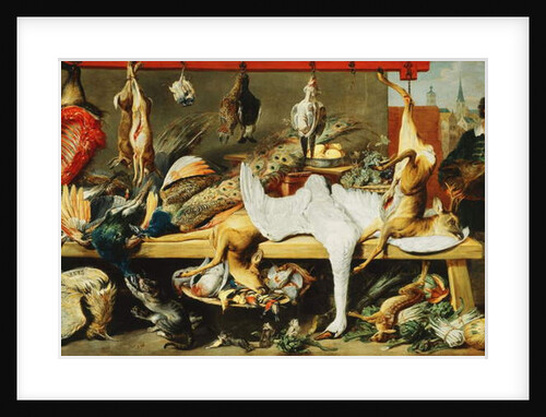 A Butcher's Stall with Cats and Kittens playing and a Butcher holding a Boar's Head by Frans & Vos Cornelis de Snyders