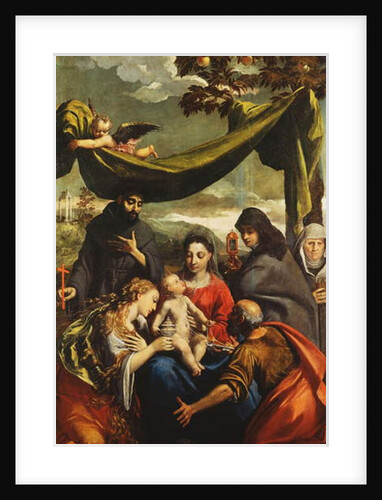The Madonna and Child with Saints Mary Magdelen, Peter, Clare and Francis and a portrait of the Abbess of the Nuns of the Convent of Santa Maria Maddalena delle Convertite by Ippolito (1551-1620) Scarsella